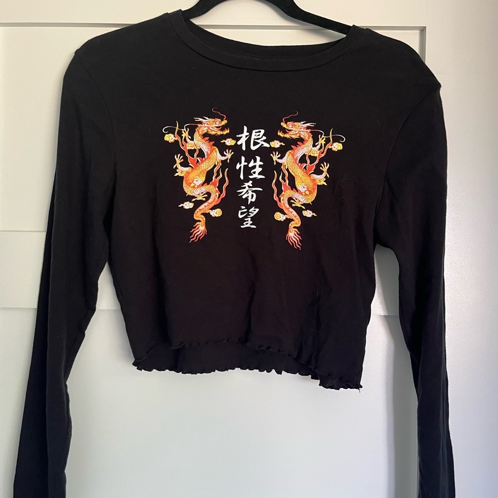 Urban Outfitters Black Long Sleeve Dragon Tee